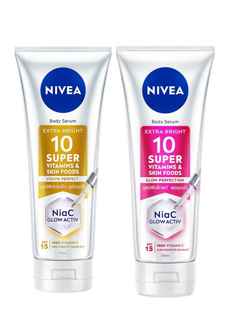 سيروم الجسم إكسترا برايت 10 فيتامينات فائقة ومغذيات للبشرة (شباب مثالي وإشراقة مثالية) - 170 مل لكل عبوة